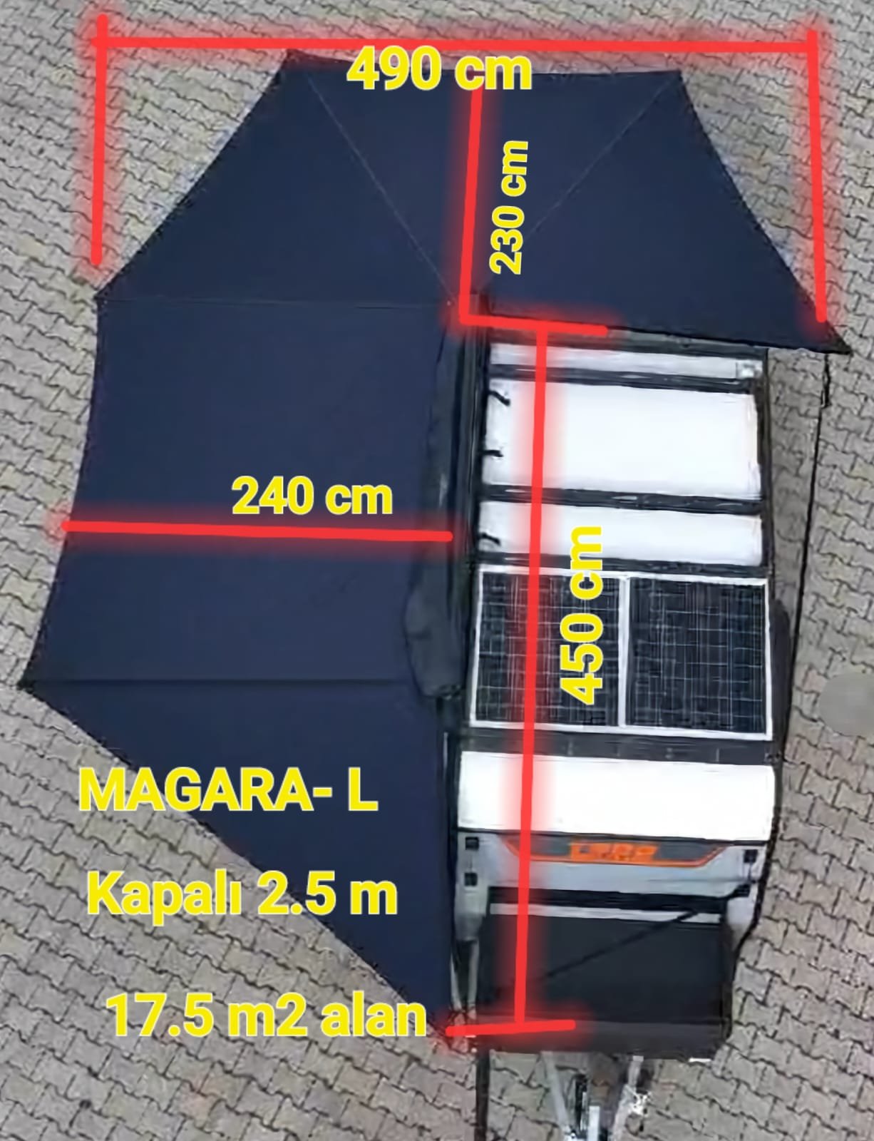 IMG-20260519-WA0003 Πλαϊνή τέντα αυτοκινήτου 270 Atlas Series μέγεθος L με εμπρόσθια κάλυψη και συνολικό χώρο κάλυψης 17,5m²