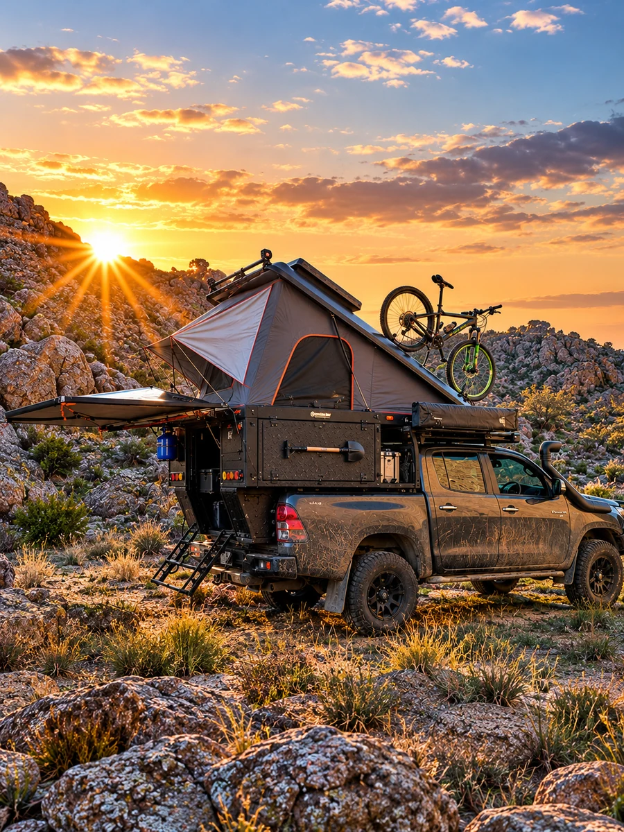 alu-cab-khaya-campers-category-900x1200 Alu-Cab Khaya Camper σε pickup 4x4 με ανοιχτή οροφή σε βραχώδες τοπίο